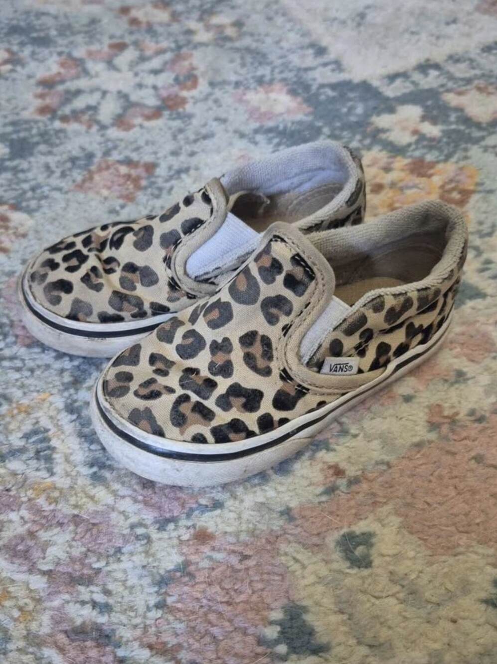Vans Kids Slip-On Sneakers in Tan and Black Leopard